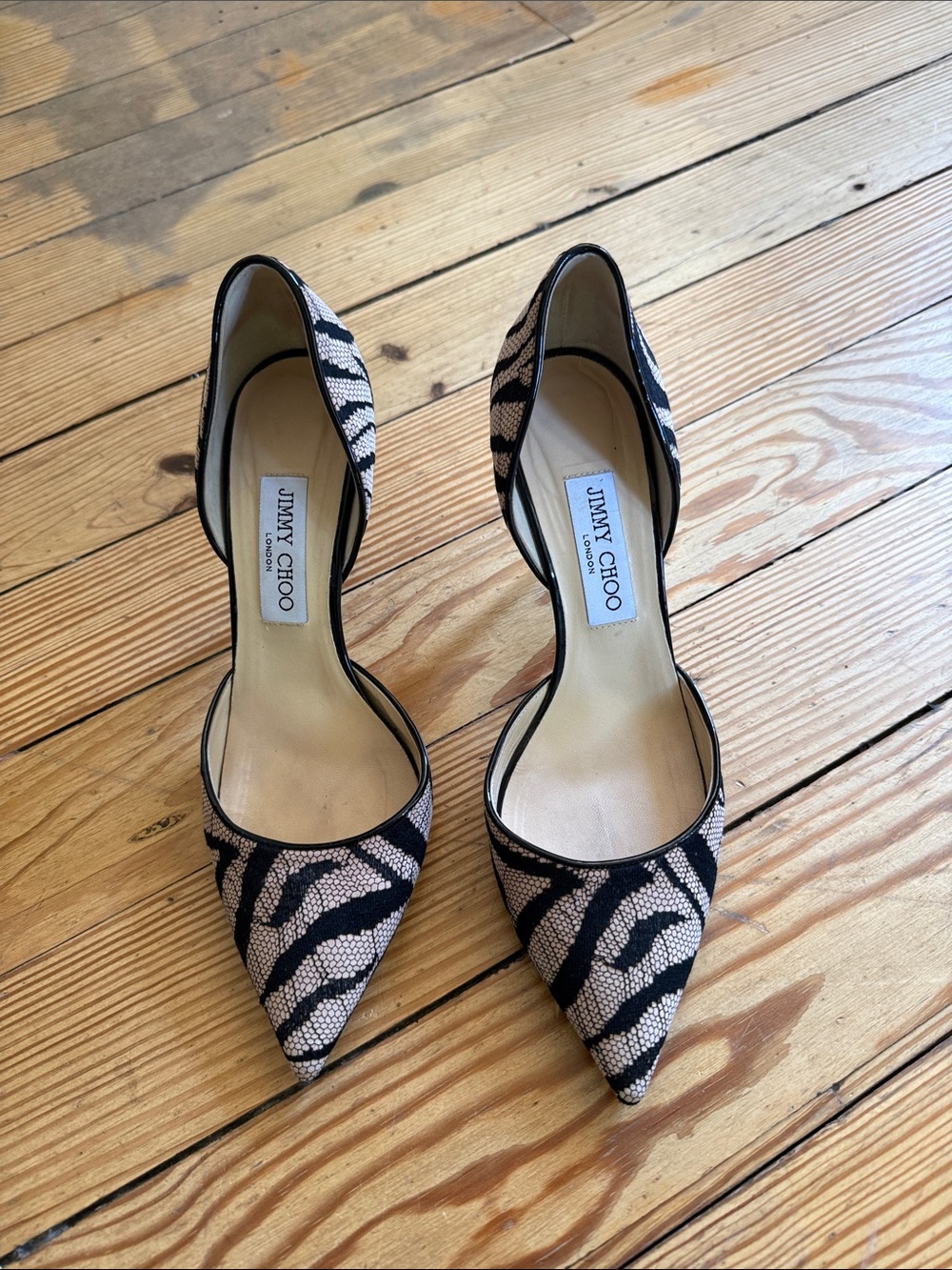 Jimmy Choo Black and Beige Zebra D'Orsay Heels size 39.5